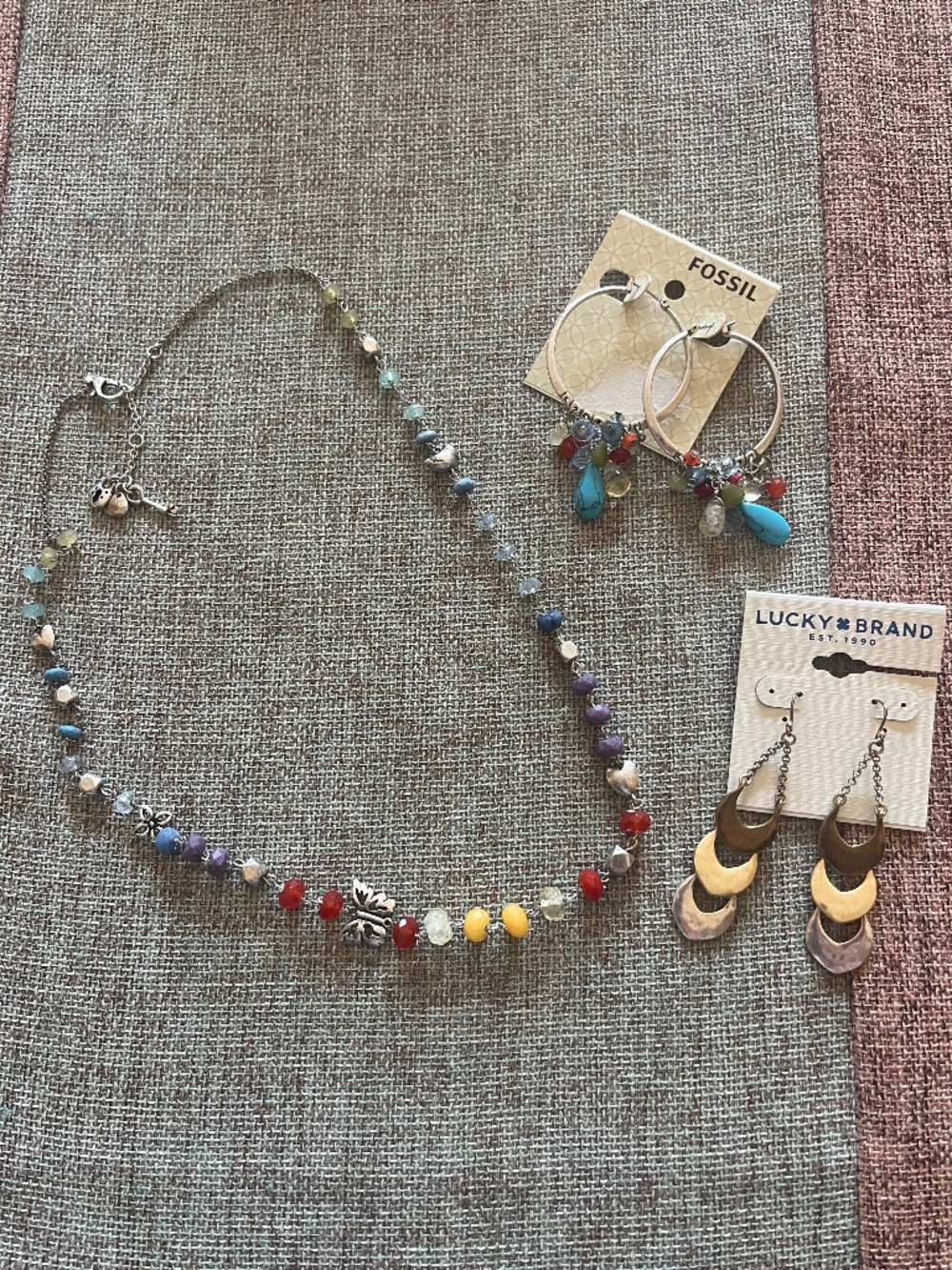 Fossil Necklace and earrings and Lucky Brand earrings